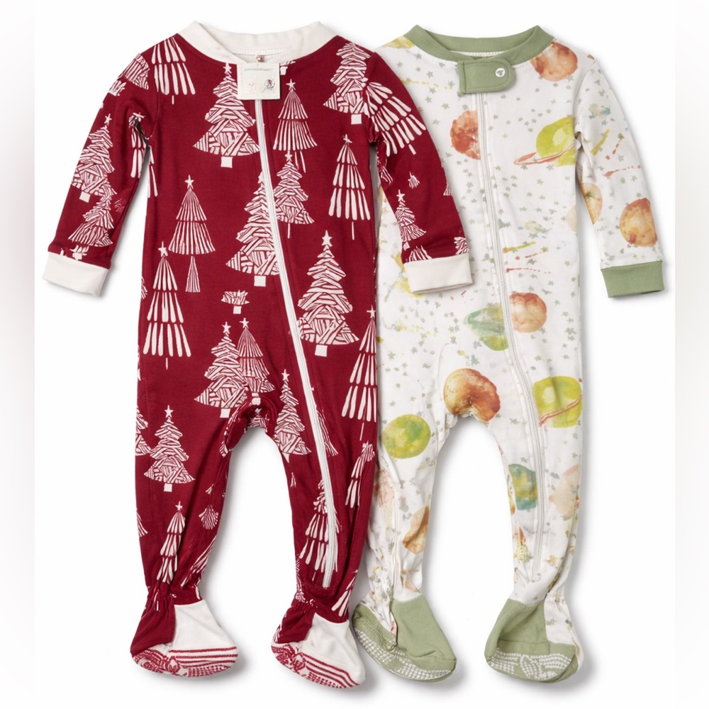 Burt’s Bees Baby 3–6M Organic Cotton Zip Sleepers Bundle | Holiday & Space
